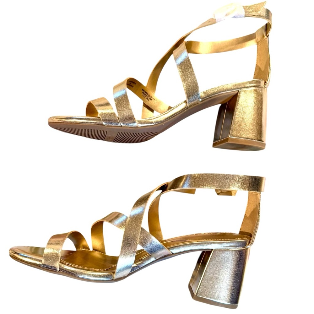 Anne Klein Gold Shoes Rowen Strappy Block Heel Sandals IFlex Party Size 8